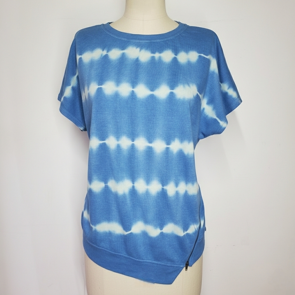 Seven7 L/XL NEW Sleeveless Lightweight Sweatshirt Terrycloth Cotton Blue Tie Dye